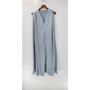 Tome Collective Pleated Cape Dress Womens 6 Blue Satiny Flowy V Neck Maxi